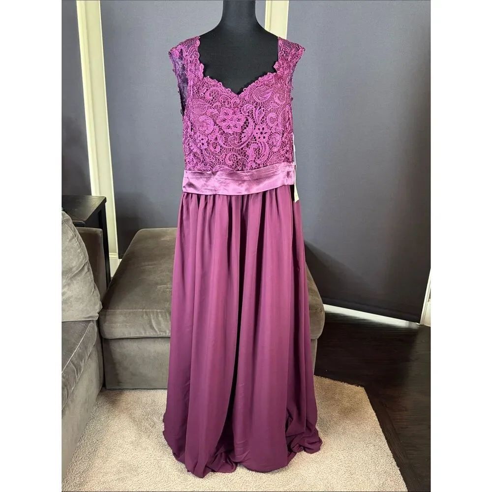 Women’s Purple Lace Bodice Full Length Formal Bridesmaid Dress Size 18 NWT